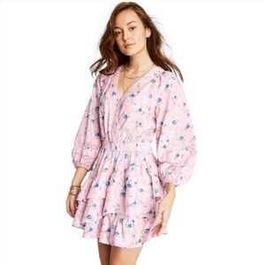 Loveshackfancy esme wrap dress pink floral peasant asymmetrical ruffle medium
